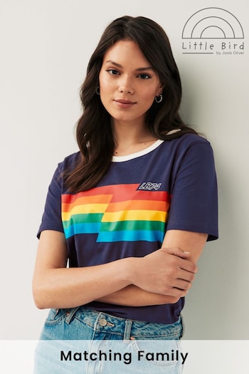 Little Bird by Jools Oliver Navy Adults Short Sleeve Rainbow Stripe T-Shirt (948922) | £20