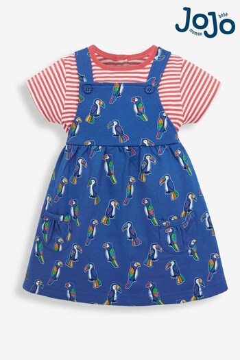 JoJo Maman Bébé Cobalt Girls' 2-Piece Toucan & Parrot Pinafore Dress Set (948938) | £26