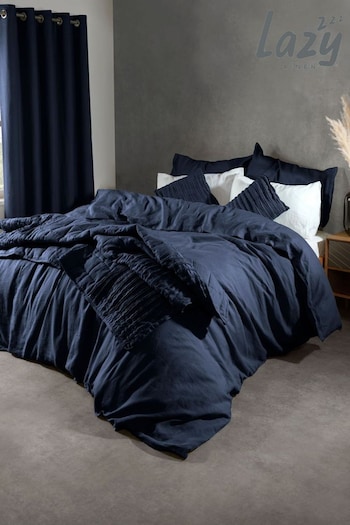Lazy Linen Navy Blue 100% Washed Linen Cushion (9489T4) | £45