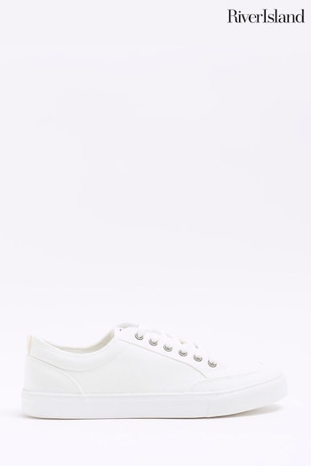 River Island White Canvas Lace Up Trainers (949072) | £25