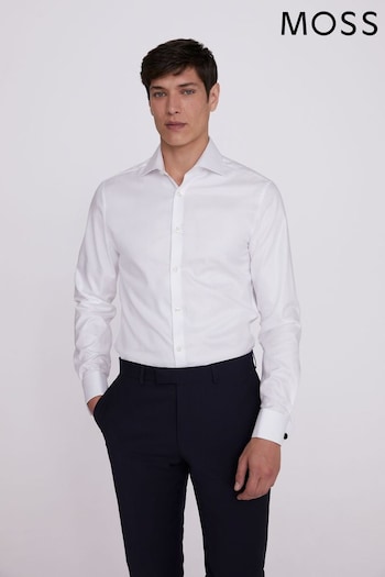 MOSS Slim Fit White Double Cuff Twill Shirt (949090) | £50