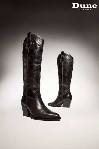 Dune London Tennessee High Leg Western Black Boots (949127) | £225