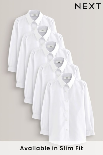 White 5 Pack Long Sleeve Formal School Schumacher Shirts (3-18yrs) (949146) | £24 - £37
