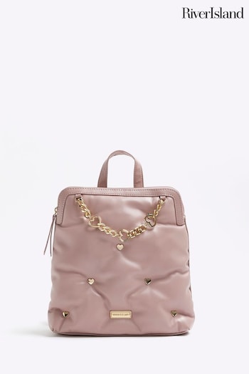 River Island Pink Girls Heart Stud Backpack Washed (949262) | £25