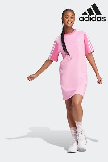 adidas hair Pink Sportswear Essentials 3-Stripes Single Jersey Boyfriend T-Shirt Dress (949555) | £33