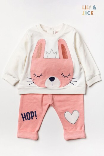 Lily & Jack Pink Bunny Print Cotton 2-Piece Top and Trouser Set (949793) | £20