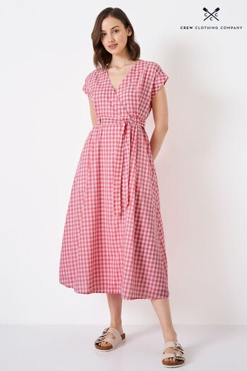 Crew Clothing Company Pink Gingham Cotton Wrap Dress (949840) | £79