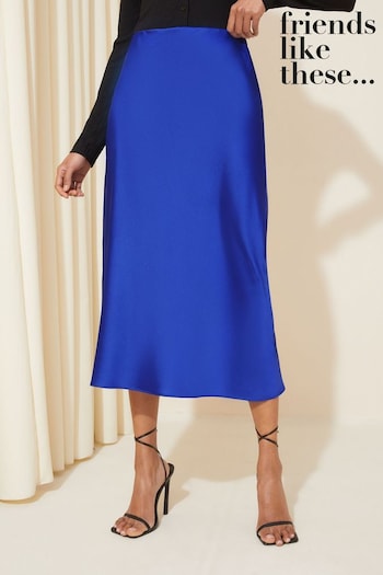 Friends Like These Cobalt Blue Blue Satin Bias Midi Skirt (949926) | £30
