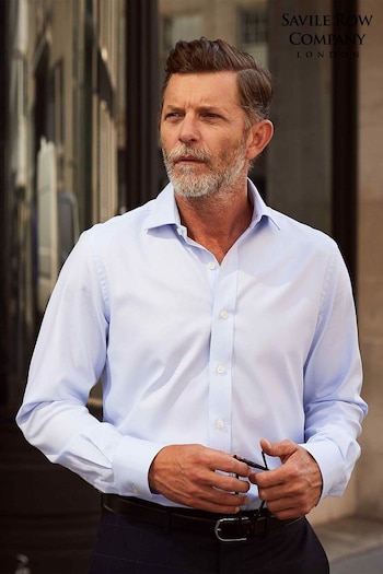 Savile Row Co Sky Blue Twill Slim Fit Single Cuff Shirt (94C399) | £55