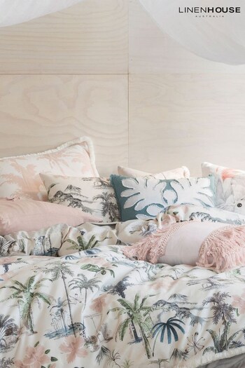 Linen House Set of 2 White Luana Palm Print Pillowcases (950199) | £22