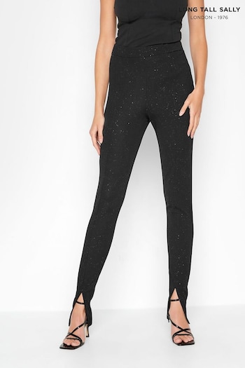 Long Tall Sally Black Glitter Split Hem Stretch Tapered Trousers (950253) | £34