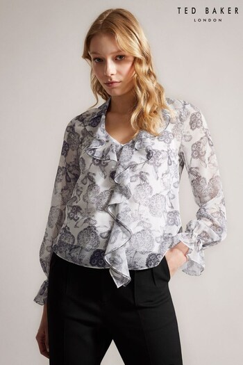 Ted Baker Anniye Ruffle White Blouse With Metal Ball Trim (950554) | £125