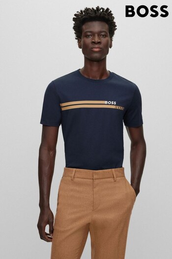 BOSS Navy Blue Slim Fit Racing Stripe T-Shirt (950861) | £79
