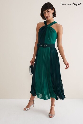 Phase Eight Green Xenia Pleated Midi Dress (950866) | £159