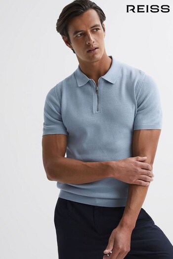 Reiss Soft Blue Fizz Knitted Half-Zip Polo T-Shirt (951033) | £98