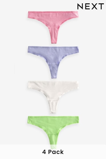 Pink/Lilac/Green/White Thong Cotton Rich Knickers 4 Pack (951209) | £8