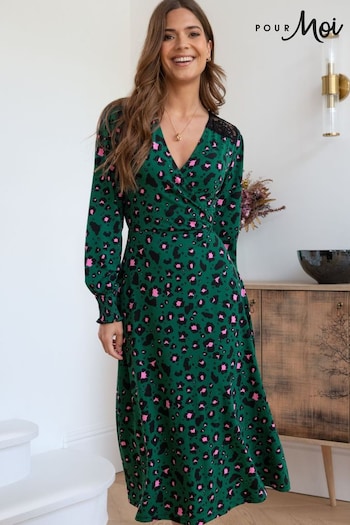 Pour Moi Green Lucinda Jersey Lace Detail Long Sleeve Dresses (951245) | £59