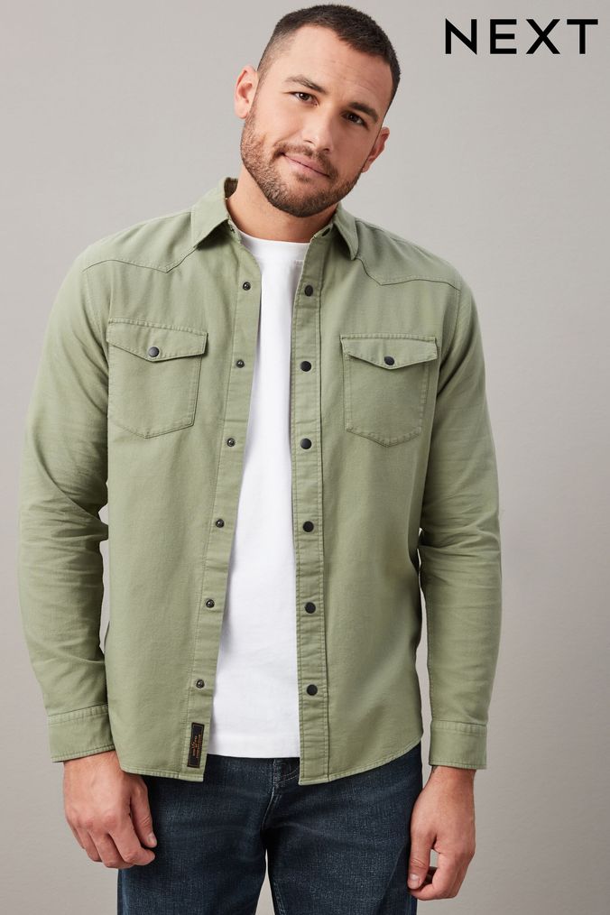 Green button up shirt mens online