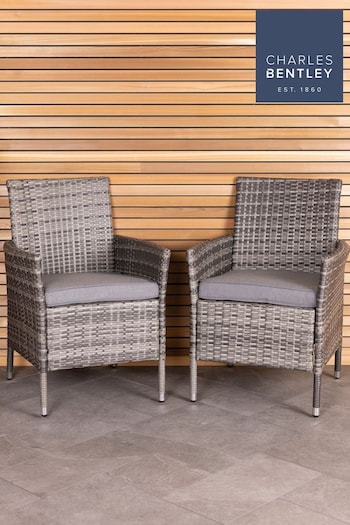 Charles Bentley Grey Garden Pair of Rattan Dining Chairs Grey (951980) | £225