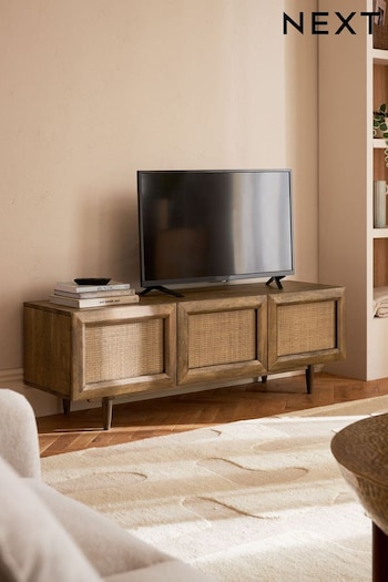 Dark Abel Mango Wood Woven Front TV Unit, Up to 65 Inch (952005) | £550