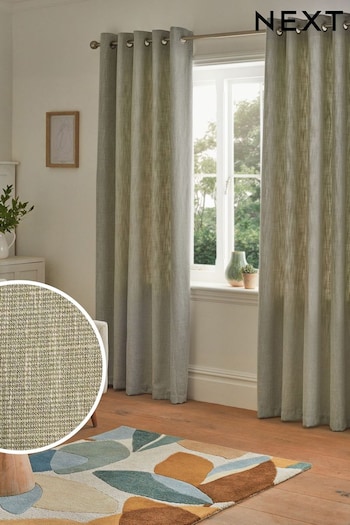 Sage Green Fine Bouclé Eyelet Lined Curtains (952538) | £50 - £125
