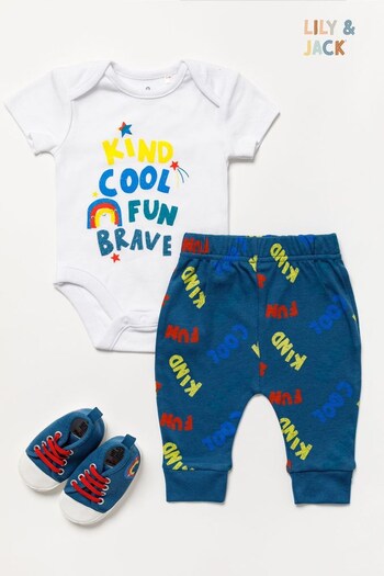 Lily & Jack Blue Bodysuit/Joggers and Shoes Outfit Set (952609) | £26