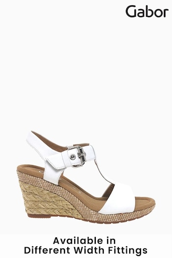Gabor Karen White Leather Wedge Sandals Puma (952703) | £90