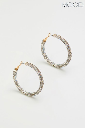 Mood Gold Tone Crystal Aurora Borealis Diamante Tube Hoop Earrings (952755) | £17