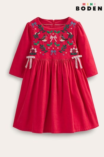 Boden Pink Christmas Embroidered Cord Dress (953022) | £52 - £58