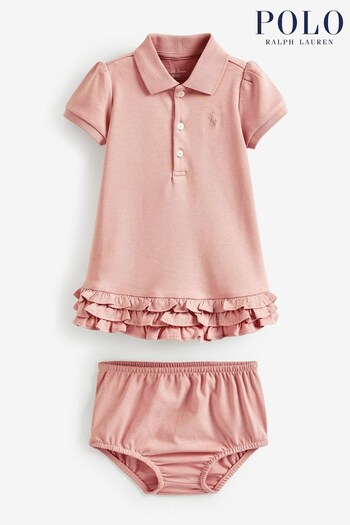 Polo Ralph Lauren Baby Pink Ruffle Polo Dress Set (953125) | £79