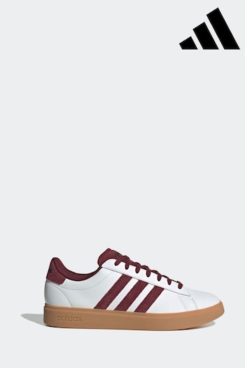 adidas White/Burgundy Grand Court Trainers (953154) | £70