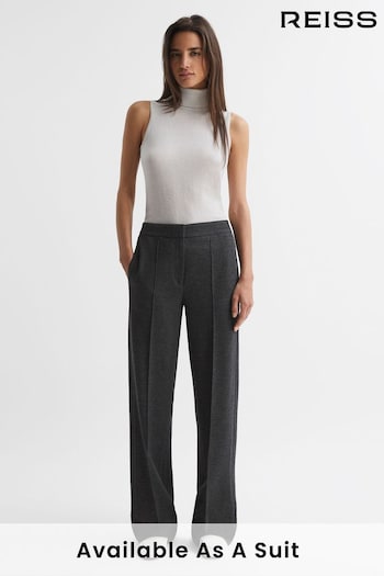 Reiss Grey Melange Iria Wool Blend Wide Leg Suit Trousers (953688) | £150