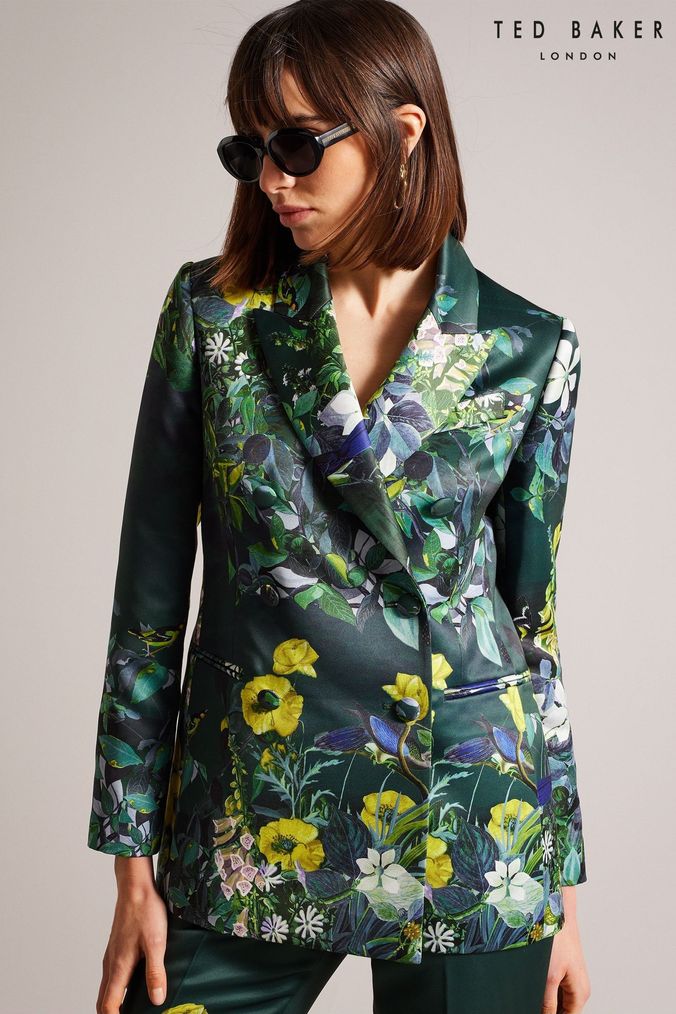 Ted Baker Green Aikaa Printed Satin Double Breasted Jacket (953692) | £265