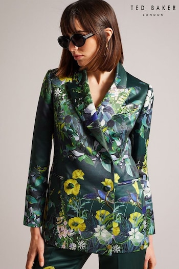Ted Baker Green Aikaa Printed Satin Double Breasted Jacket (953692) | £265