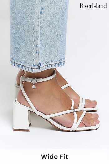 River Island White Wide Fit Tubular Heeled Sandals (953742) | £30