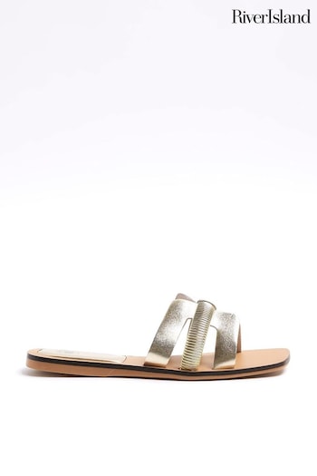 River Island Gold Cut Out Strap Leather Sandals (953744) | £30