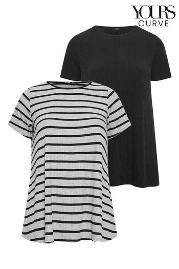 Yours Curve Black Ribbed Swing T-Shirts 2 Pack (953797) | £36