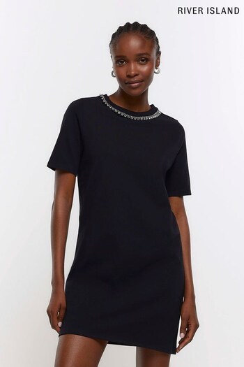 River Island Black Necklace Trim T-Shirt Dress (953801) | £38
