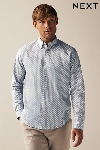 Blue Stretch Oxford Printed Long Sleeve Shirt (953857) | £32
