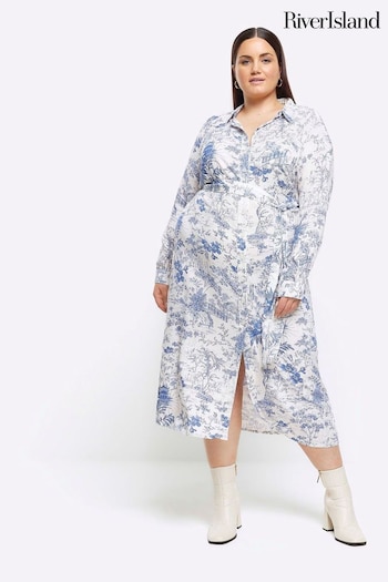 River Island Blue Plus Printed Shirt Midi Dress (953859) | £40