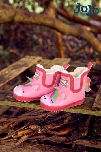 JoJo Maman Bébé Pink Cosy Lined Unicorn Ankle Wellies (953896) | £23.50