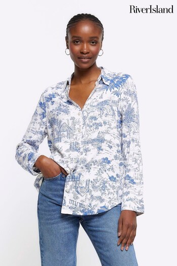 River Island Blue Long Sleeved Printed Shirt (954127) | £25