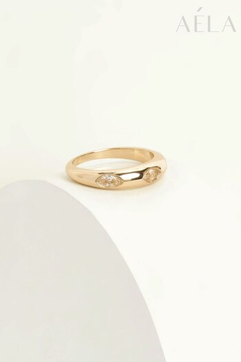 Aela Gold Tone Diamond Simulant Marquise Cut Band Ring (954170) | £16.50