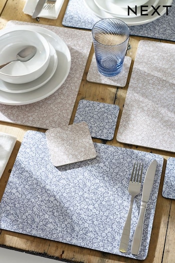 Set of 4 Blue Cordelia Floral Placemats And Coasters (954195) | £18