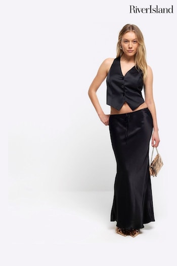 River Island Black Petite Tie Waist Bias Skirt (954202) | £30