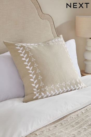 Light Natural 59 x 59cm Embroidered Border Cushion (954229) | £22