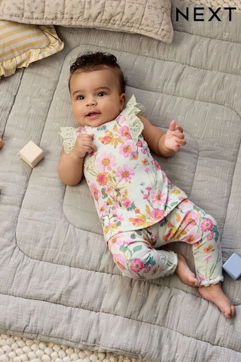 Sage Green Floral Baby Short Sleeve Top And gomez Leggings Set (954236) | £10 - £12