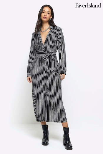 River Island Black Stripe Shirt Midi Dress (954258) | £40