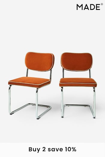 MADE.COM Set of 2 Cinnamon with Jade Green Piping Parker Dining Chairs (954398) | £399