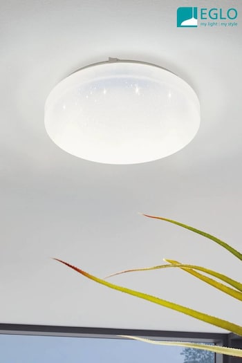 Eglo White Frania-S 28cm Metal And Plastic With Crystal Effect Flush Ceiling Light (955009) | £30